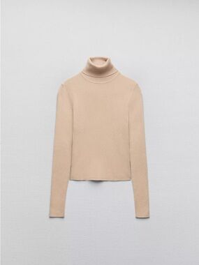 Zara BASIC RIB KNIT SWEATER. Beige. Size S. New with Tags.